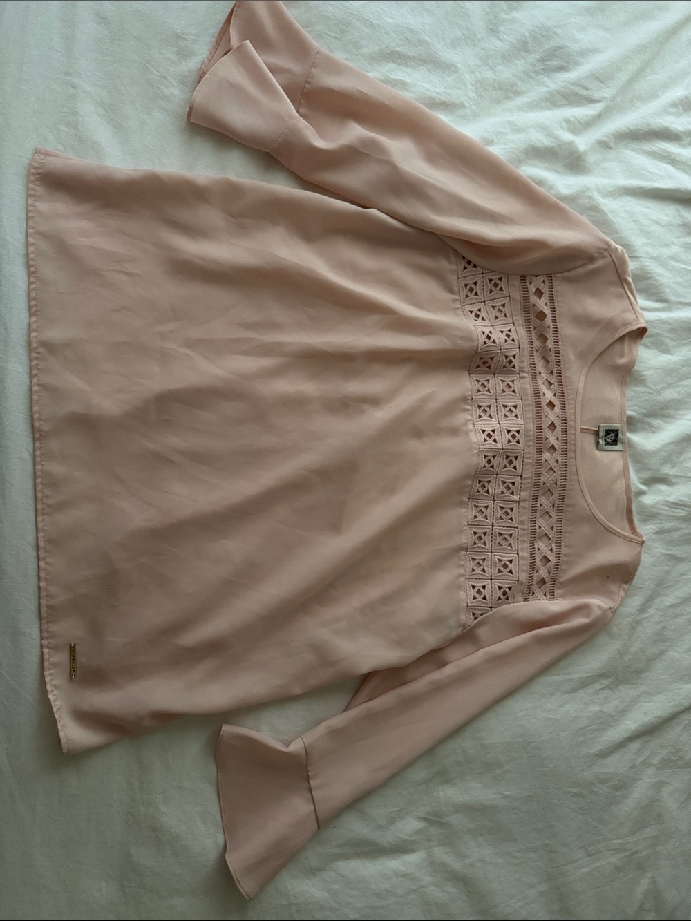 Anne Klein Blush Pink Lace Yoke Blouse